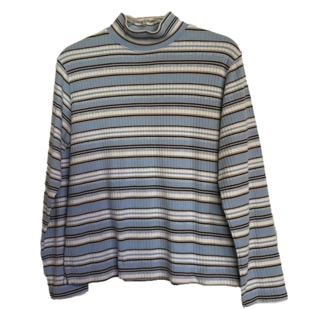 CLASSIC ELEMENTS Striped Mock Neck Sweater, Women’s S, Blue White